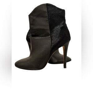 Madison Harding Steven Black Leather & Calf Hair Heeled Booties Size 9